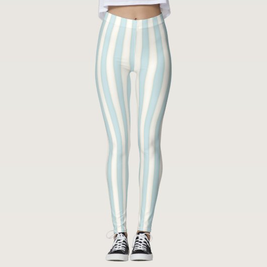 Bleek Blauwe Verticale Strepen Leggings (Voorkant)