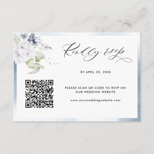 Bleek Blauwe Waterverf, Bloemen Huwelijk QR Code R Informatiekaartje (Voorkant)