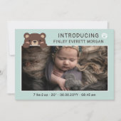 Bleek Blauwgroen Beer Inleiding Baby Aankondiging (Voorkant)
