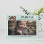 Bleek Blauwgroen Beer Inleiding Baby Aankondiging (Staand voorkant)