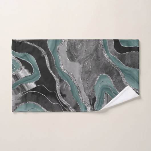 Bleek Blauwgroen grijs marmer agate Silver Glitter Bad Handdoek (Handdoek)