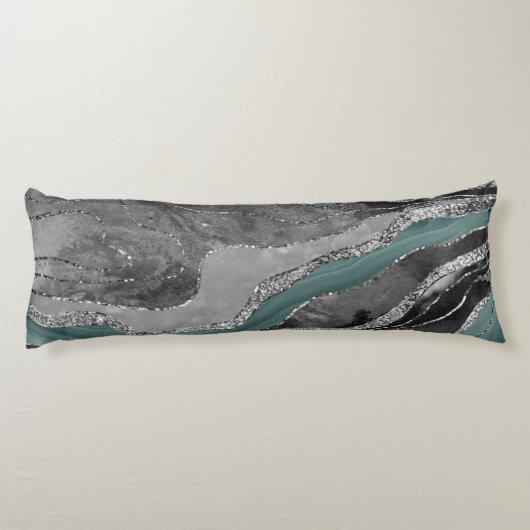 Bleek Blauwgroen grijs marmer agate Silver Glitter Lichaamskussen (Achterkant)