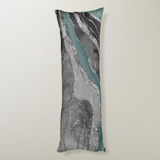 Bleek Blauwgroen grijs marmer agate Silver Glitter Lichaamskussen (Achterkant (Verticaal))
