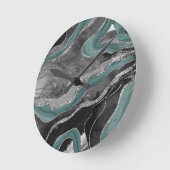 Bleek Blauwgroen grijs marmer agate Silver Glitter Ronde Klok (Hoek)