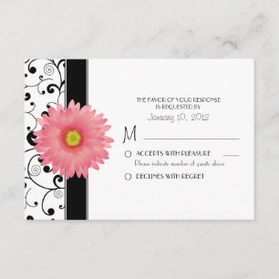 Bleek Bleek Gerbera Daisy Black Scroll Design RSVP Kaartje