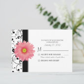 Bleek Bleek Gerbera Daisy Black Scroll Design RSVP Kaartje (Staand voorkant)