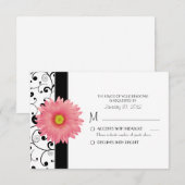 Bleek Bleek Gerbera Daisy Black Scroll Design RSVP Kaartje (Voorkant / Achterkant)