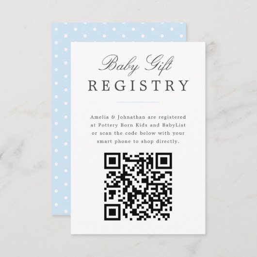 Bleek Blue Elegant Baby Gift Registry met QR code Informatiekaartje (Voorkant / Achterkant)