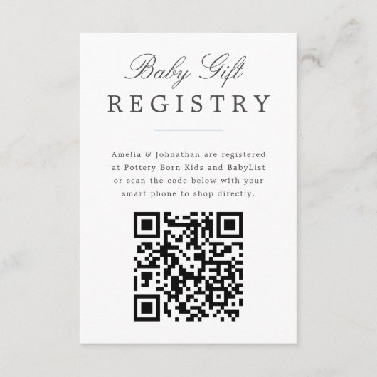 Bleek Blue Elegant Baby Gift Registry met QR code Informatiekaartje (Voorkant)