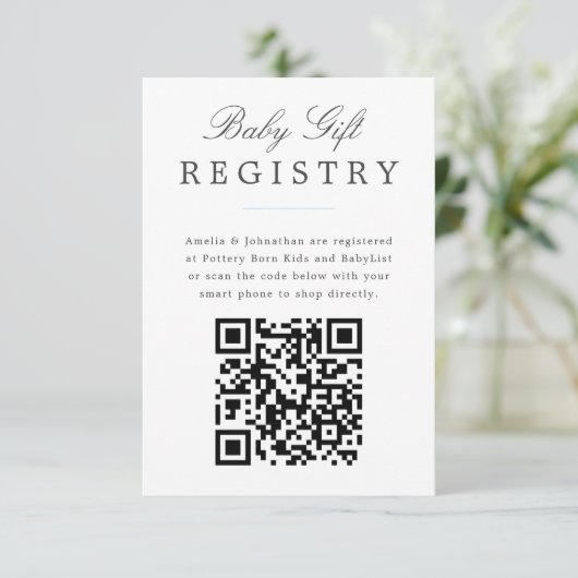 Bleek Blue Elegant Baby Gift Registry met QR code Informatiekaartje (Staand voorkant)