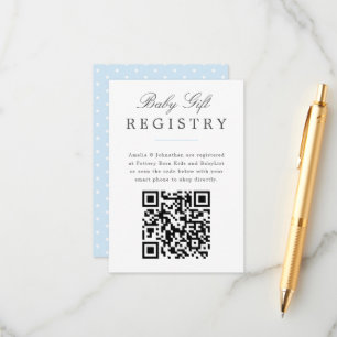 Bleek Blue Elegant Baby Gift Registry met QR code Informatiekaartje
