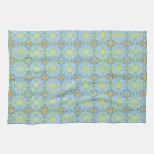 Bleek Blue Floral Tegel Pattern  Theedoek (Horizontaal)