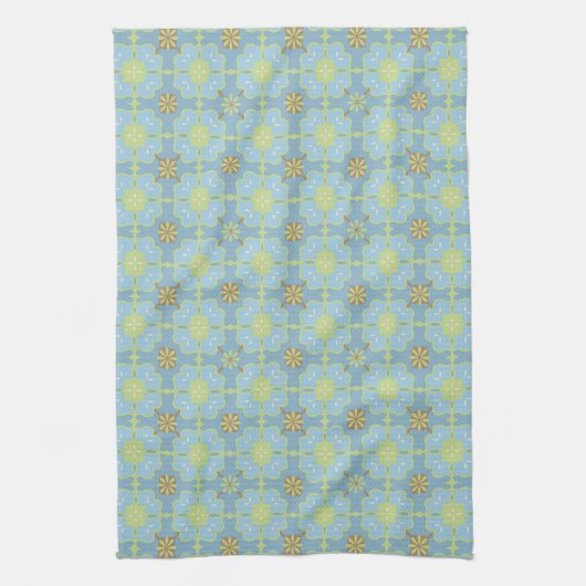 Bleek Blue Floral Tegel Pattern  Theedoek (Verticaal)