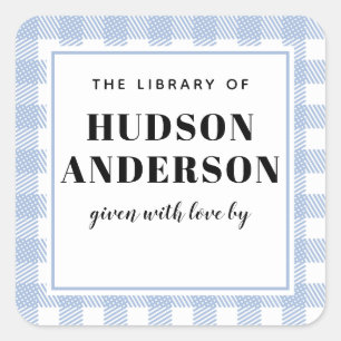 Bleek Blue Gingham Pset Baby Boy Book Bord Vierkante Sticker