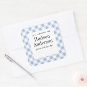 Bleek Blue Gingham Pset Baby Boy Book Bord Vierkante Sticker (Envelop)