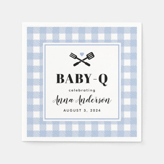 Bleek Blue Gingham Pset Baby Q Servet (Voorkant)
