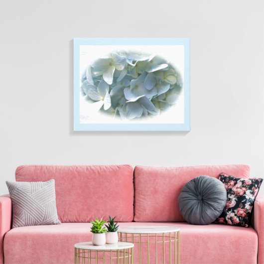 Bleek Blue Hydrangea Flowers Canvas Afdruk (Insitu (Woonkamer))