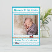 Bleek-Blue Polka-Dot Baby Boy Geboorteaankondiging Aankondiging (Staand voorkant)