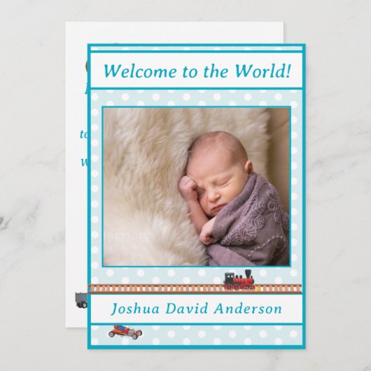 Bleek-Blue Polka-Dot Baby Boy Geboorteaankondiging Aankondiging (Voorkant / Achterkant)