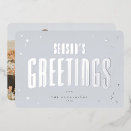 Bleek Blue Season's Greetings Retro Stars Foto Folie Feestdagenkaart