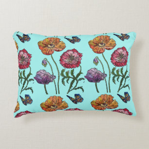 Bleek Blue Shabby Poppy Decor Cushion Accent Kussen