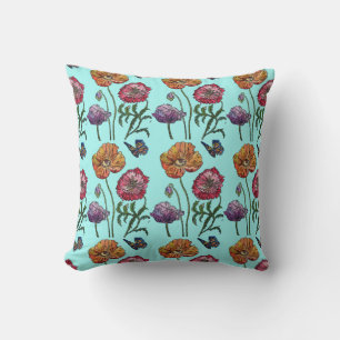 Bleek Blue Shabby Waterverf Poppy Cushion Kussen