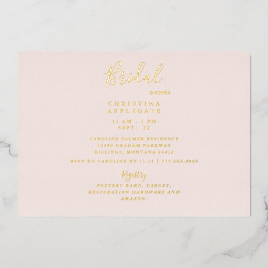 Bleek Blush Gold Foil Vrijgezellenfeest Folie Uitnodiging (Voorkant)