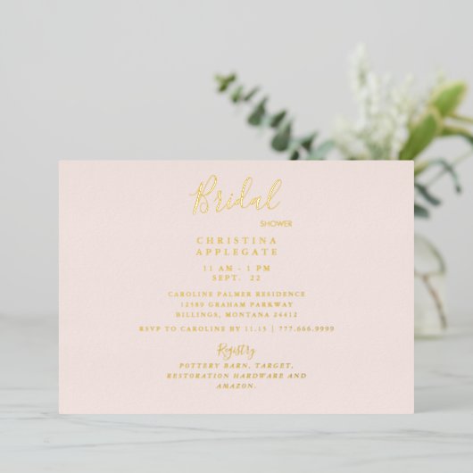 Bleek Blush Gold Foil Vrijgezellenfeest Folie Uitnodiging (Staand Voorkant)