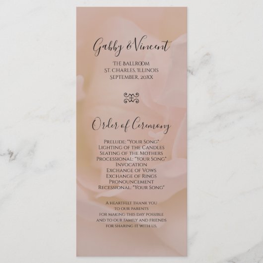 Bleek Blush Pink Rose Floral Wedding Programme Programmakaart (Voorkant)