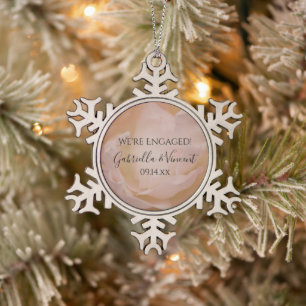Bleek Blush roze roze Verloving Tin Sneeuwvlok Ornament