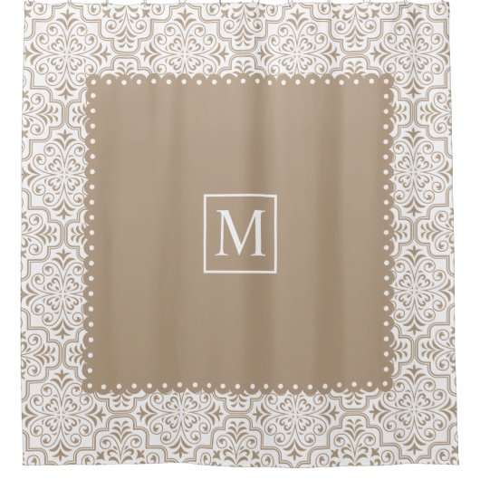 Bleek damppatroon van de taupe en monogram douchegordijn (Voorkant)