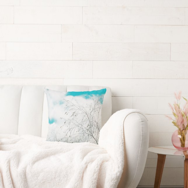 Bleek deegblad Light Blue Turquoise Tree Brunches  Kussen (Bank)