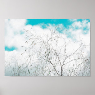 Bleek deegblad Light Blue Turquoise Tree Brunches  Poster