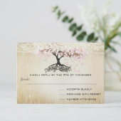 Bleek Dogwood Heart Leaf Tree Gold Wedding RSVP Kaartje (Staand voorkant)