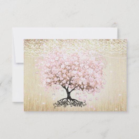 Bleek Dogwood Heart Leaf Tree Gold Wedding RSVP Kaartje (Achterkant)