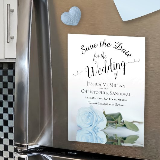 Bleek Dusty Blue Roos Wedding Save the Date Magnet