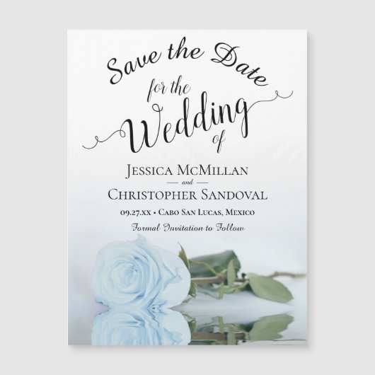 Bleek Dusty Blue Roos Wedding Save the Date Magnet (Voorkant)