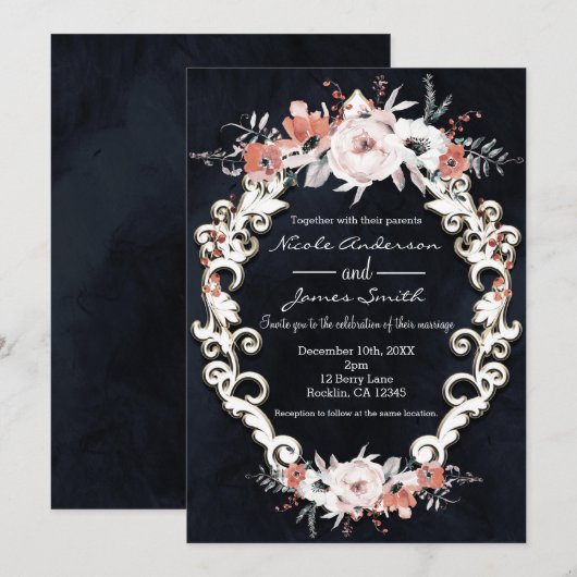 Bleek Floral Dark Chalk Elegant Winter Wedding Kaart (Voorkant / Achterkant)