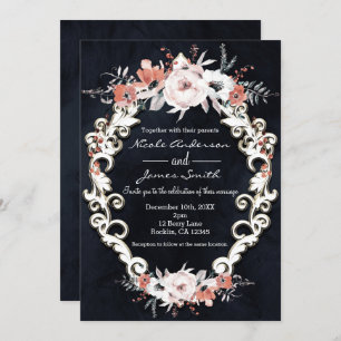 Bleek Floral Dark Chalk Elegant Winter Wedding Kaart