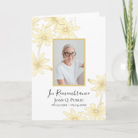 Bleek geel Daisy Flowers begrafenisdienst gevouwen Programma (Voorkant)