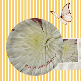 Bleek Geel en Wit Chrysanthemum Blossom Papieren Bordje