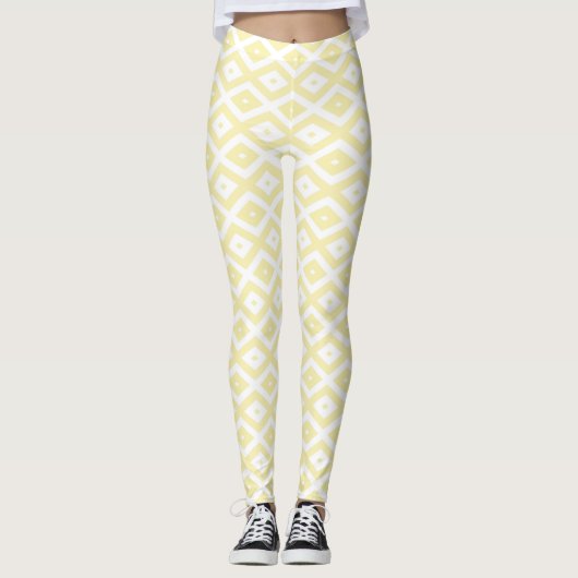 Bleek geel en wit diamantpatroon leggings (Voorkant)