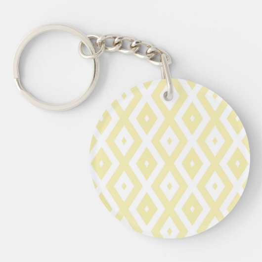 Bleek geel en wit diamantpatroon sleutelhanger (Voorkant)