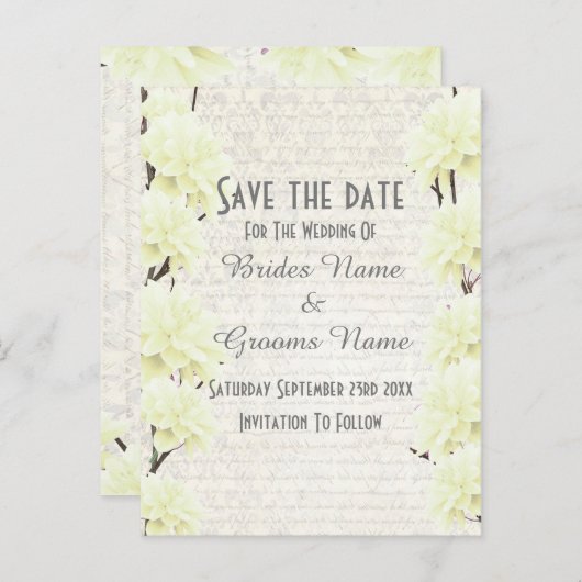 bleek geel floreel sparen de datum aankondigingskaart (Voorkant / Achterkant)