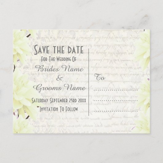 bleek geel floreel sparen de datum aankondigingskaart (Achterkant)