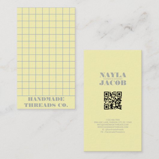 Bleek geel geruit patroon QR-code Visitekaartje (Voorkant / Achterkant)