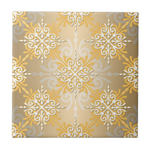 Bleek geel goud Damask Pattern Tegeltje