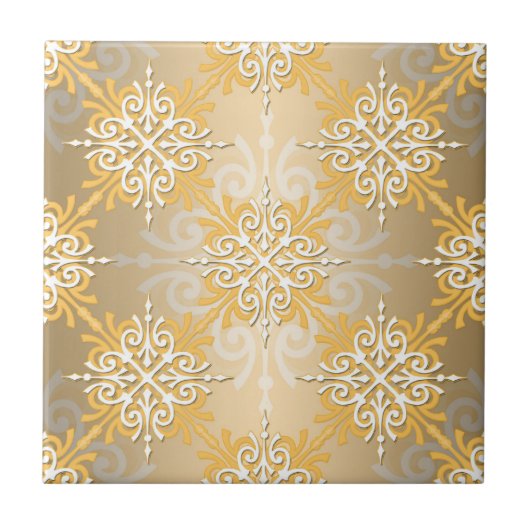Bleek geel goud Damask Pattern Tegeltje (Voorkant)
