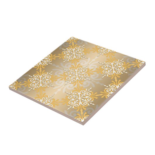 Bleek geel goud Damask Pattern Tegeltje (Zijkant)