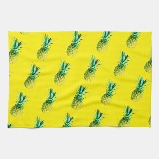 Bleek Geel Groen Gummijn Pineappelpatroon Theedoek (Horizontaal)